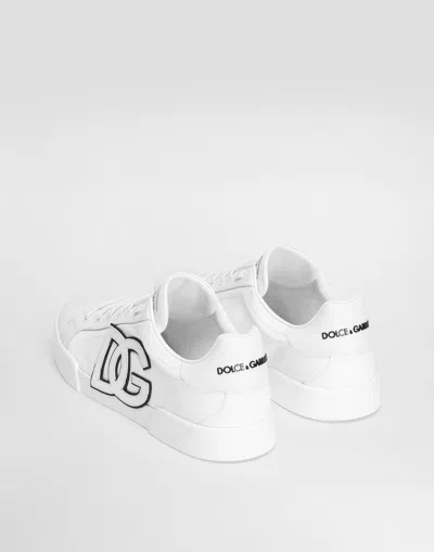 Dolce & Gabbana Portofino Light Strobel Sneakers In Canvas And Calfskin In White