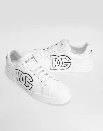 Dolce & Gabbana Portofino Light Strobel Sneakers In Canvas And Calfskin In White