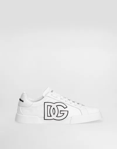 Dolce & Gabbana Portofino Light Strobel Sneakers In Canvas And Calfskin In White
