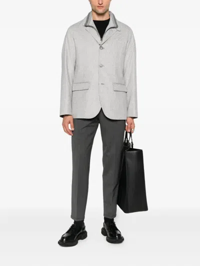 Pt Torino Grey Slim Pants With Concealed Closure In Virgin Wool Man In Gray