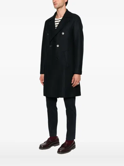 Harris Wharf London Double-breasted Tailored Coat In Virgin Wool In Black