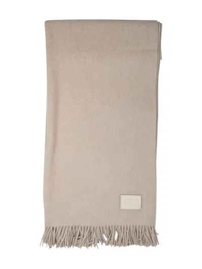 Agnona Beige Textured Wool Scarf With Delicate Fringes In Neutral