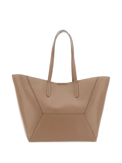 Brunello Cucinelli Beige Tote Bag With Logo Lettering On The Front And Geometric Panels Design In Leather Woman In Neutral