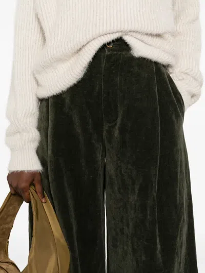 Uma Wang Pleated Velvet Trousers In Black