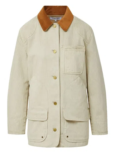 Veronica Beard Abbas Suede-trimmed Herringbone Cotton Jacket In Neutral