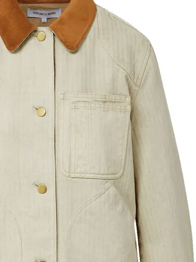 Veronica Beard Abbas Suede-trimmed Herringbone Cotton Jacket In Neutral