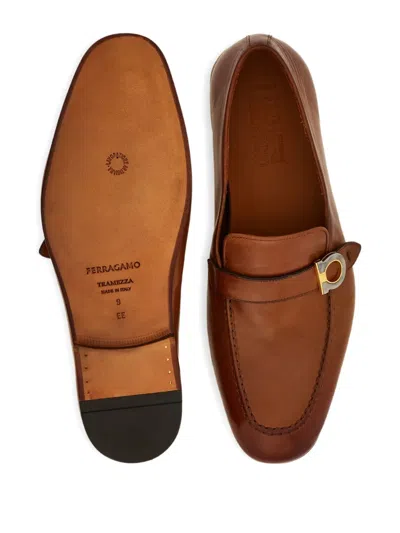 Ferragamo Brown Loafers With Gancini Detail In Leather Man In Brown