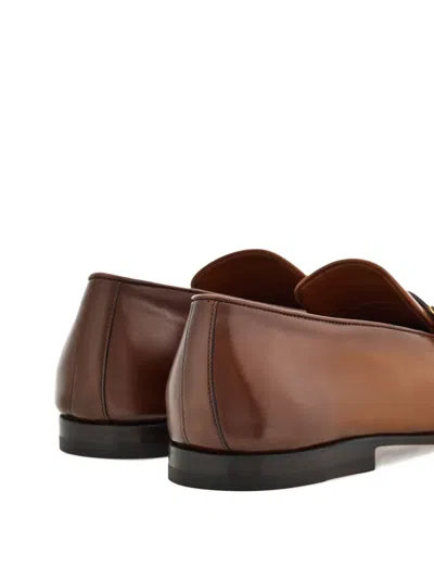 Ferragamo Brown Loafers With Gancini Detail In Leather Man In Brown