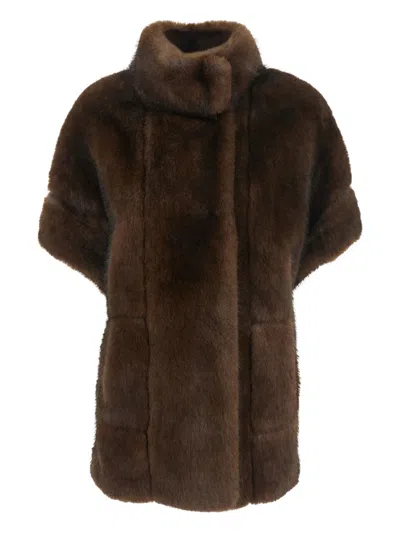 Valentini 1972 Semi-sleeveless Jacket In Faux Mink Fur. In Brown