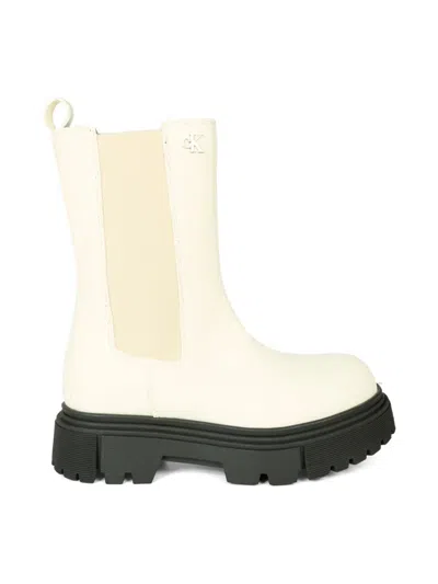 Calvin Klein Elastic-panel Chunky-sole Boots In White
