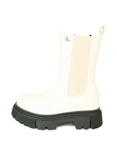 Calvin Klein Elastic-panel Chunky-sole Boots In White