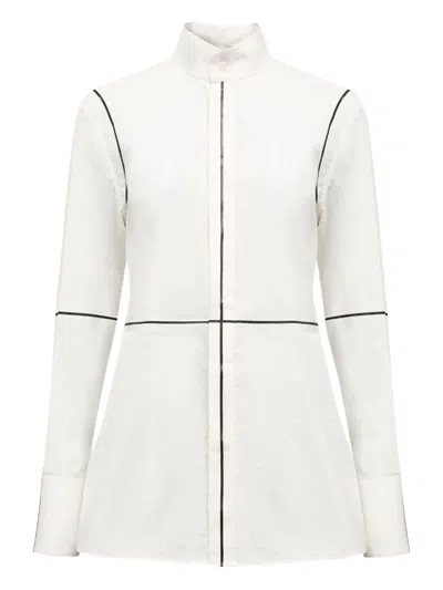 Mm6 Maison Margiela Stand-up Collar Off-white Cotton Shirt With Geometric Stripes