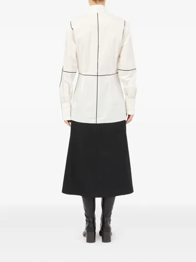 Mm6 Maison Margiela Stand-up Collar Off-white Cotton Shirt With Geometric Stripes