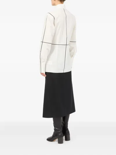 Mm6 Maison Margiela Stand-up Collar Off-white Cotton Shirt With Geometric Stripes