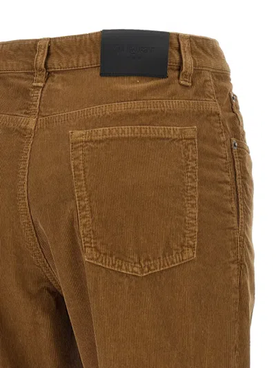 Saint Laurent Corduroy Trousers With Belt Loops And Pockets In Green