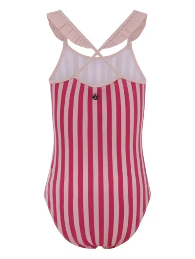 Petit Bateau Ruffled Striped Swimsuit In Multi