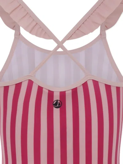 Petit Bateau Ruffled Striped Swimsuit In Multi