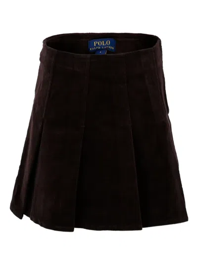 Polo Ralph Lauren Pleated Corduroy Skirt In Black