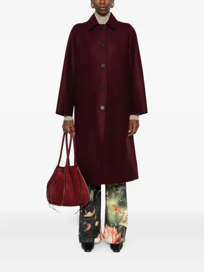 Harris Wharf London Wool Raglan Sleeve Coat With Welt Pockets In Burgundy