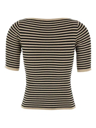 Max Mara Striped Ribbed T-shirt In Multi