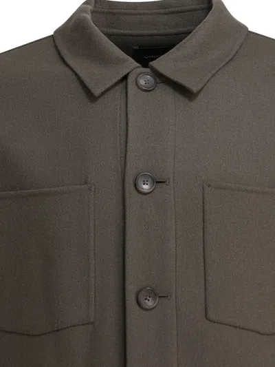 Vince Wool-blend Patch Pocket Overshirt In Gray
