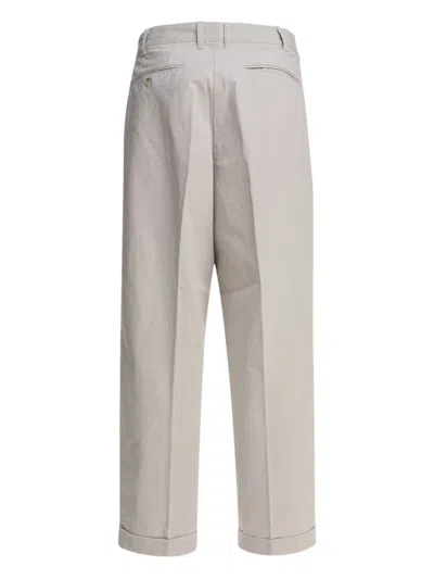 Beams Pleated Cotton Trousers In Neutral