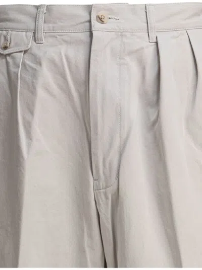 Beams Pleated Cotton Trousers In Neutral