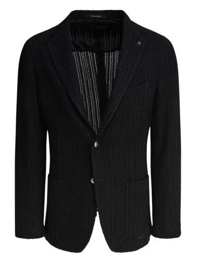 Tagliatore Lapel Jackets Textured Fabric Front Pockets In Black