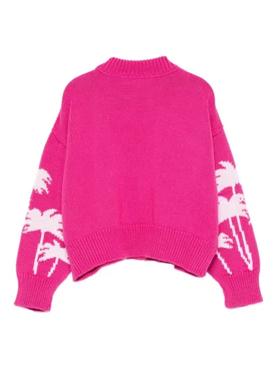 Palm Angels Palm-tree-pattern Wool Sweater In Pink