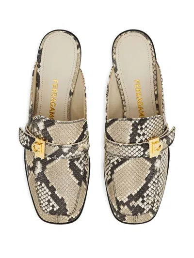 Ferragamo Mavira Snake-embossed Leather Mule In White