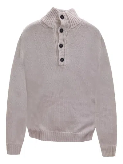 Alpha Studio High-neck Button Sweater In Gray