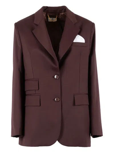 Elisabetta Franchi Cool Wool Jacket With Pocket Square In Brown