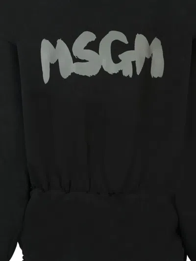 Msgm Black Dress For Girl With Logo In Black