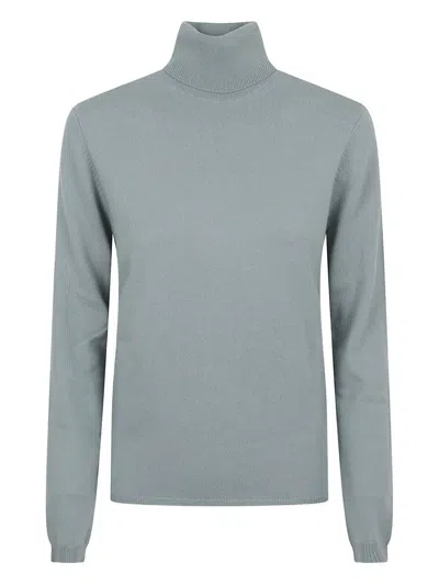 Allude Thin Cashmere Turtleneck Sweater With Ribbed Detailing In Green