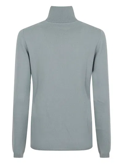 Allude Thin Cashmere Turtleneck Sweater With Ribbed Detailing In Green