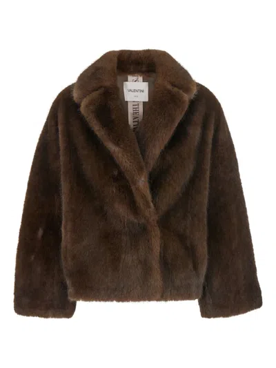 Valentini 1972 Plush Faux Fur Cropped Coat In Brown