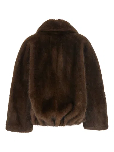 Valentini 1972 Plush Faux Fur Cropped Coat In Brown