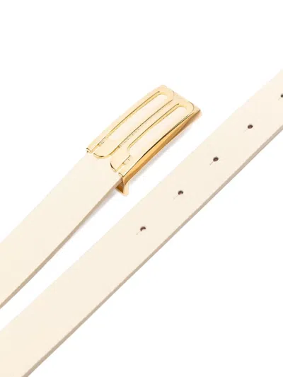 Victoria Beckham Frame Belt Ivory Grained Calfskin Belt In Neutral