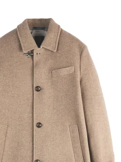 Fay Wool Coat With Hook And Multiple Pockets In Neutral