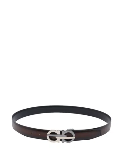 Ferragamo Reversible And Adjustable Gancini Belt In Brown