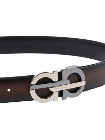 Ferragamo Reversible And Adjustable Gancini Belt In Brown