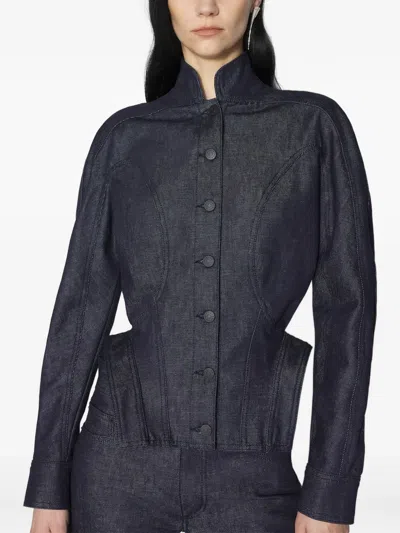 Mugler Button-fastening Sculptural Cinched Jacket In Black
