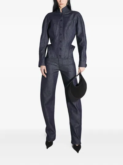 Mugler Button-fastening Sculptural Cinched Jacket In Black