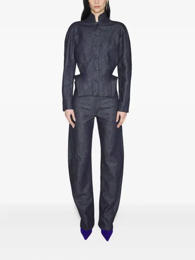 Mugler Button-fastening Sculptural Cinched Jacket In Black