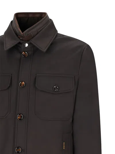 Moorer Classic Brown Button-up Jacket With Structured Collar In Brown