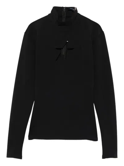 Mugler High-neck Long-sleeve T-shirt In Black