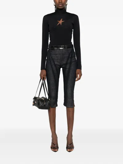 Mugler High-neck Long-sleeve T-shirt In Black