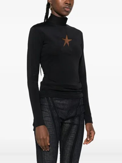 Mugler High-neck Long-sleeve T-shirt In Black