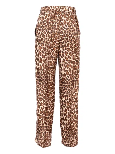 P.a.r.o.s.h Relaxed Fit Leopard Print Silk Pants In Multi