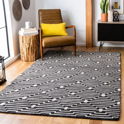 Safavieh Micro-loop Hand Made Area Rug, Charcoal / Ivory Contemporary Style Non-shedding In Black